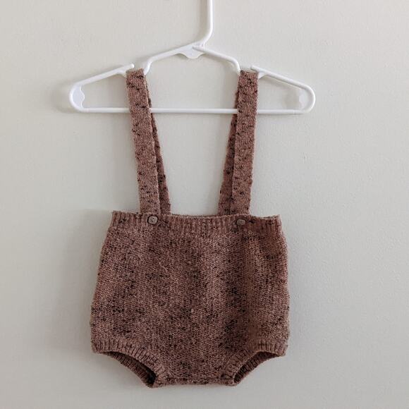 Zara Rustic Blended Knit Sweater & Bottoms Set Sz 6/9m Suspenders Wood Buttons - Picture 5 of 6